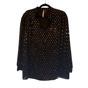 NY Collection LS Semi-Sheer Chiffon Black Silver Mirror Blouse size 2X